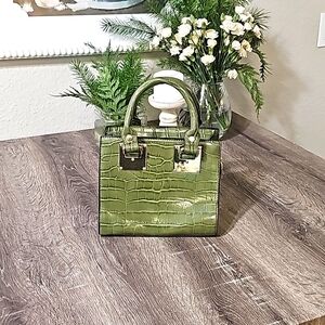 Small olive green satchel with beautiful gold accents